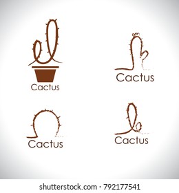 Cactus hand draw logo and minimal logo vector on white background