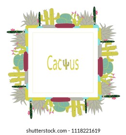 Cactus hand drawing colorfull frame