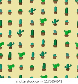cactus hand drawing stlye seamless pattern