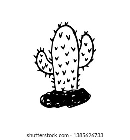 Cactus hand drawn doodle vector black on white background