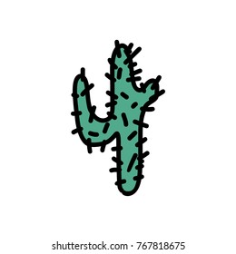 Cactus hand drawn icon isolated on white background