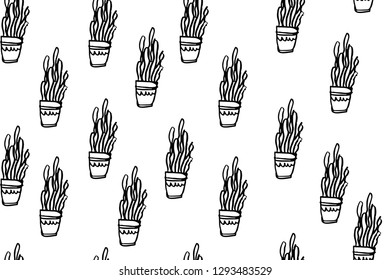 Cactus hand drawn illustration for your design: wallpapers, textile. Seamless pattern 