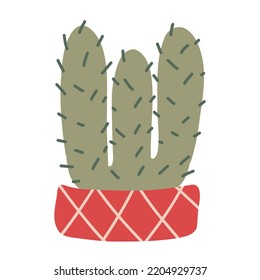 Cactus. Hand drawn prickly cacti plant with thorns pot. Hand drawn doodle desert tropical cactus with spines. Flat cartoon vector illustration isolated on white background.