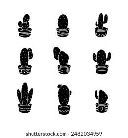 Cactus hand drawn solid icon vector illustration