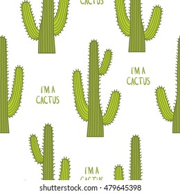 Cactus hand drawn vector. Big collection of cactus, sketch objects. Colorful seamless pattern with plants