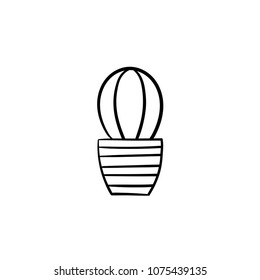 Cactus hand drawn vector outline doodle icon. Decorative potted house plant sketch illustration for print, web, mobile and infographics isolated on white background.
