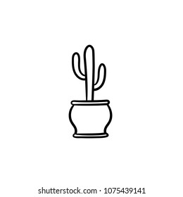 Cactus hand drawn vector outline doodle icon. Decorative potted house plant sketch illustration for print, web, mobile and infographics isolated on white background.