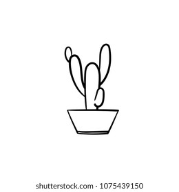 Cactus hand drawn vector outline doodle icon. Decorative potted house plant sketch illustration for print, web, mobile and infographics isolated on white background.