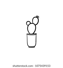 Cactus hand drawn vector outline doodle icon. Decorative potted house plant sketch illustration for print, web, mobile and infographics isolated on white background.