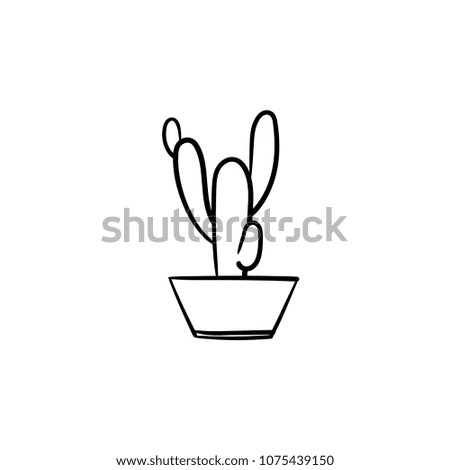 Cactus hand drawn vector outline doodle icon. Decorative potted house plant sketch illustration for print, web, mobile and infographics isolated on white background.