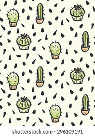 Cactus hand-drawn  seamless pattern. Vector illustration.