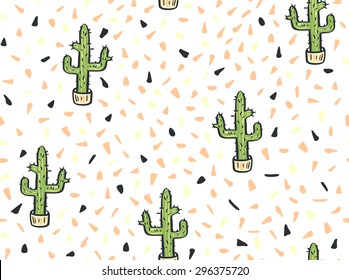 Cactus hand-drawn  seamless pattern. Vector illustration.