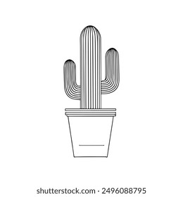 Cactus, Hand-Drawn Vector, Graphic Style, Cartoon Illustration, Black and White, Sketch Style, Isolated on White Background