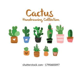 Cactus Handrawing Collections Set. Vector Illustration 