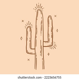 Cactus handrawn vector design. Round Boho mystic doodle illustration.