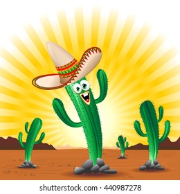 Cactus Happy Cartoon Mexico 