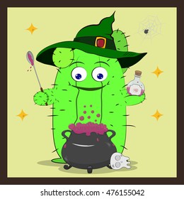 cactus in hat brews a potion