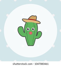 cactus with hat cartoon style object on a blue background, vector illustration