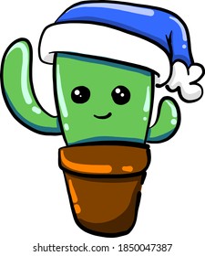 Cactus with a hat, illustration, vector on white background