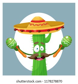 cactus in a hat with maracas