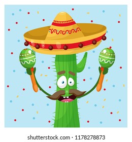 cactus in a hat with maracas