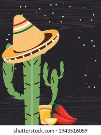 cactus with hat mexican celebration