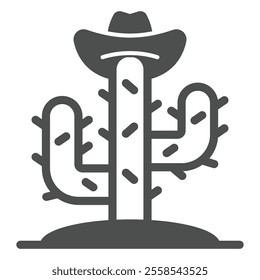 Cactus with hat solid icon, west desert concept. Vector graphics. Dry water sponge plant sign on white background, glyph style icon for mobile or web design