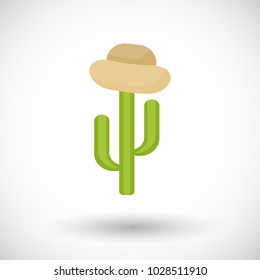 Cactus in hat vector flat icon, flat design of succulent, object with round shadow, cute vector illustration with reflections