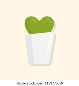 Cactus Heart in flowerpot flat vector illustration icon