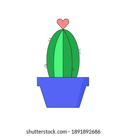 Cactus con una flor de forma cardíaca. Ilustración vectorial. Objeto aislado en blanco.