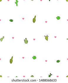 Cactus heart seamless vector handwritted pattern