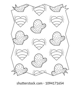 cactus and hearts pattern