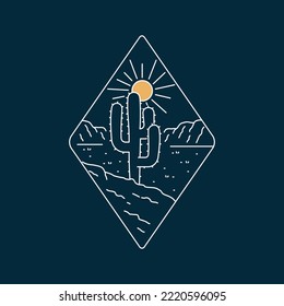 Cactus and hill desert view.design for t-shirt, badge, patch, sticker, etc