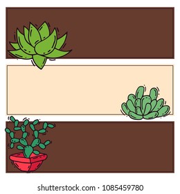 Cactus home nature card vector illustration of green plant cactaceous tree with flower