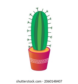 Cactus. Home cactus in pot. Vector Illustration for printing, backgrounds, wallpapers, covers, packaging, greeting cards, posters, stickers, textile and seasonal design. Isolated on white background.