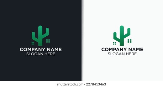 cactus house logo design vector, building logo template