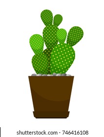 Cactus house plant in flower pot, vector icon on white background