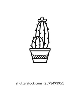 Cactus House Plant in a pot outline illustration