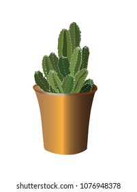 Cactus houseplant in flower pot. Vector illustration