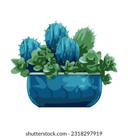 cactus houseplant in pot watercolor detailed illustration