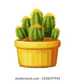 cactus houseplant in pot watercolor detailed illustration