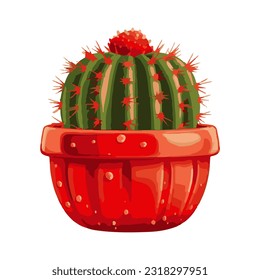 cactus houseplant in pot watercolor detailed illustration