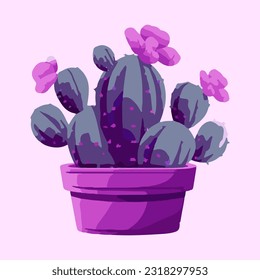 cactus houseplant in pot watercolor detailed illustration