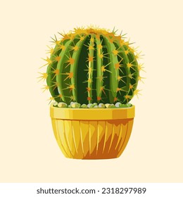 cactus houseplant in pot watercolor detailed illustration