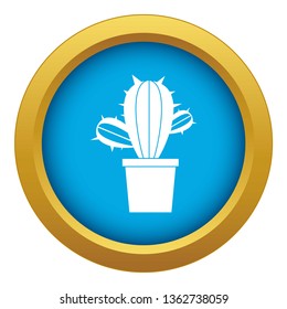 Cactus houseplants in pot icon blue vector isolated on white background for any design