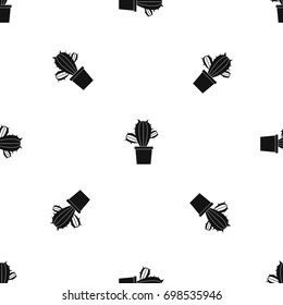 Cactus houseplants in pot pattern repeat seamless in black color for any design. Vector geometric illustration