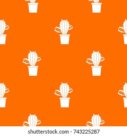 Cactus houseplants in pot pattern repeat seamless in orange color for any design. Vector geometric illustration