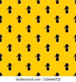 Cactus houseplants in pot pattern seamless vector repeat geometric yellow for any design