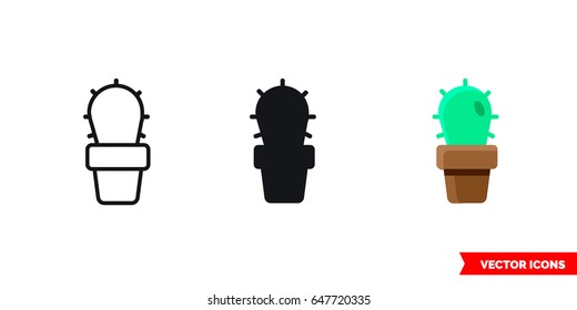 Cactus icon of 3 types: color, black and white, outline. Isolated vector sign symbol.