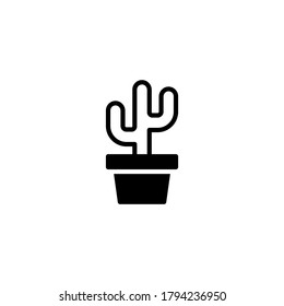 Icono de cactus en glifo plano negro, estilo relleno aislado en fondo blanco